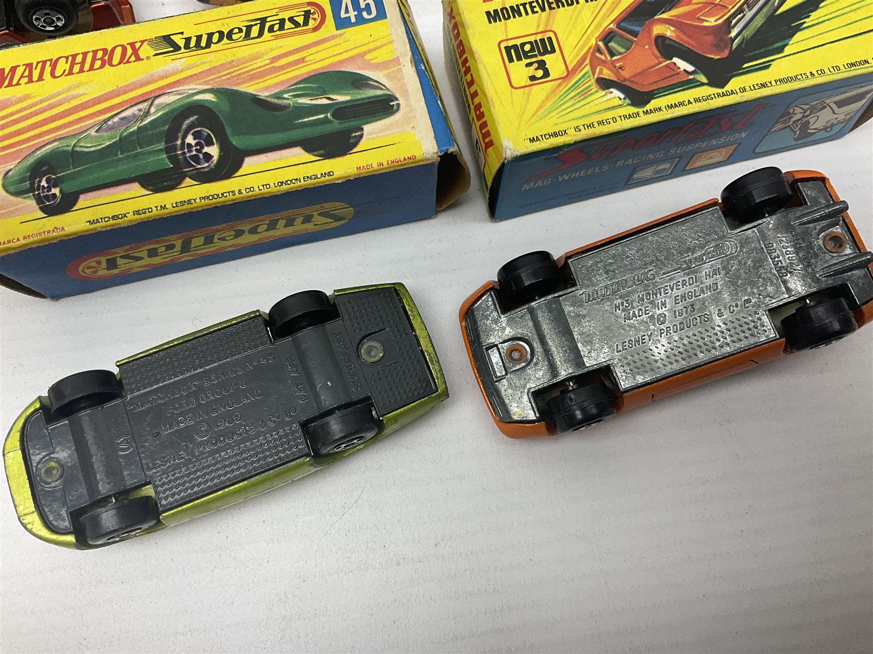 Matchbox Superfast track racing Set with Superbooster and two boxed SF-17 Slipstream Curves; together with five boxed Superfast models - 3d Monteverdi Hai, two 7d Hairy Hustler, 45c Ford Group 6 and 66d Mazda RX500; and quantity of unboxed and playworn other die-cast models