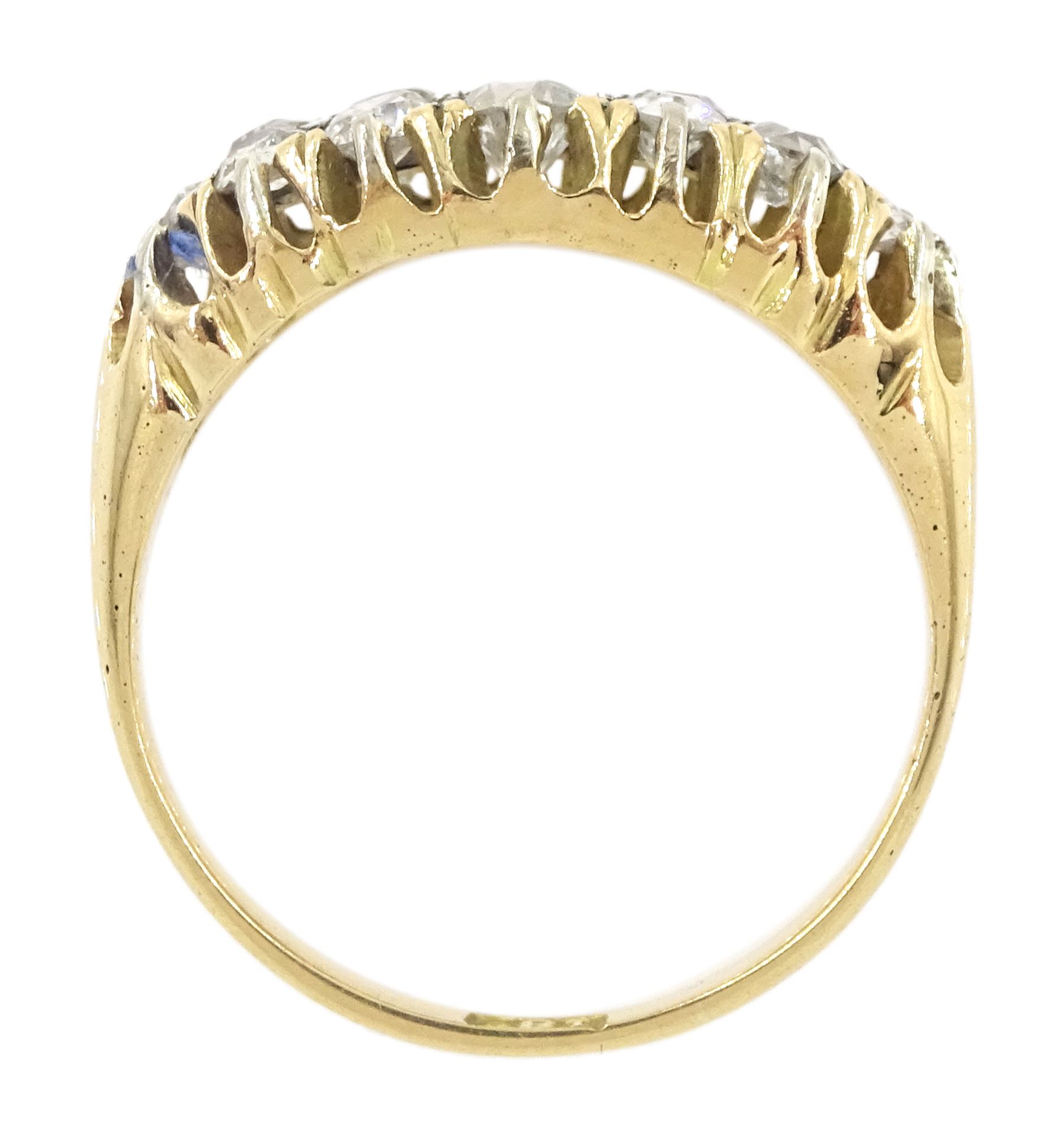 Victorian gold two row old cut diamond ring, stamped 18ct, total diamond weight approx 0.70 carat