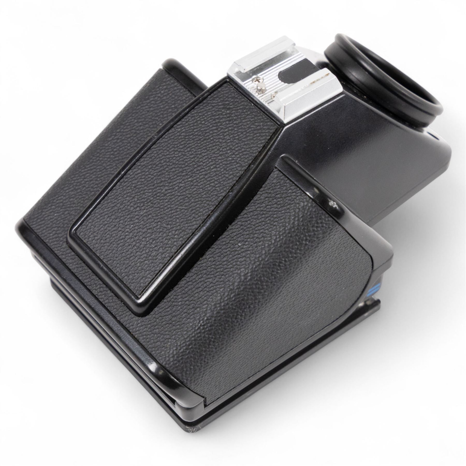 Hasselblad 500C medium format camera, serial no. TC60836, circa 1965, with Carl Zeiss Planar 1:2.8 f=80mm lens with cap, serial no. 4199654, one film back, serial no. TC87300 and a Hasselblad PM5 prism viewfinder serial no. 401EE1335