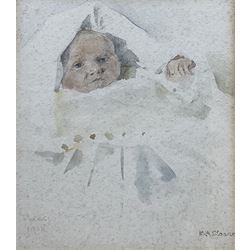 Mary Annie Sloane (British 1867-1961): Portrait of the Artist's Son 'Peter', watercolour signed titled and dated 1918, 13cm x 11.5cm 
Notes: Sloane was a student of Sir Hubert von Herkomer (British 1849-1914) from whom she developed her skills in etching and engraving, her watercolours are more uncommon. 