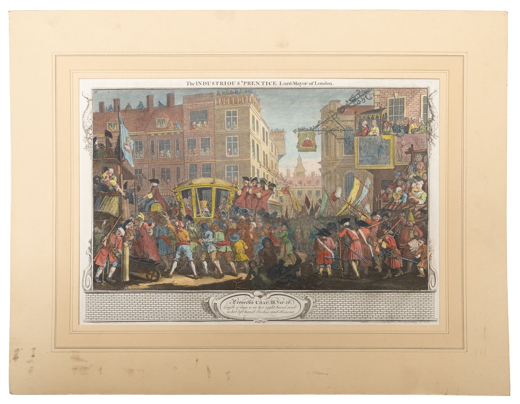 After William Hogarth (British 1697-1764): 'Industry and Idleness' series, complete set of twelve hand-coloured etchings individually titled and dated on the plate 1747, max 53cm x 35cm (7) (unframed)