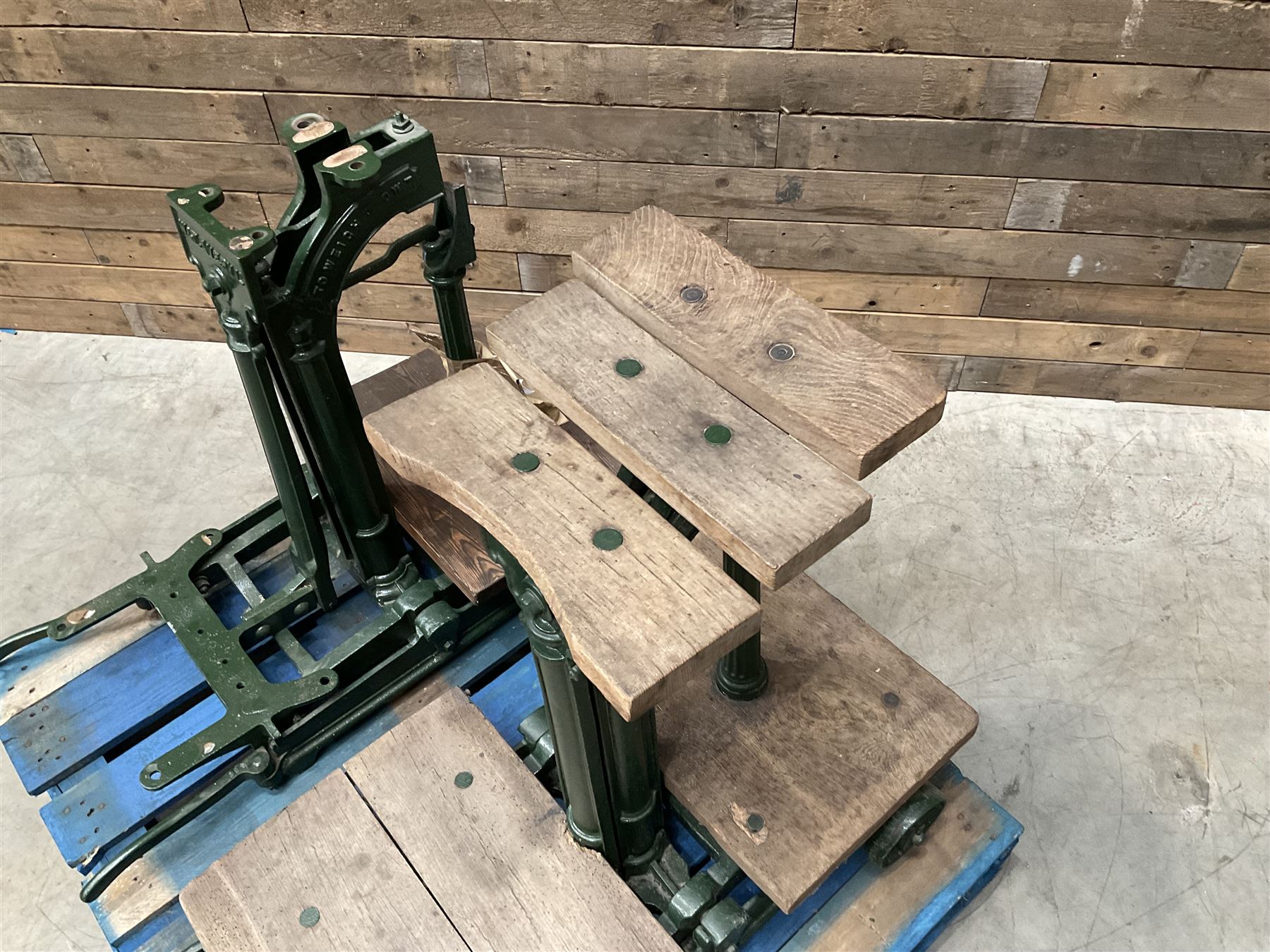 Two pairs of Victorian cast iron potato scales, one damaged with a 5kg weight