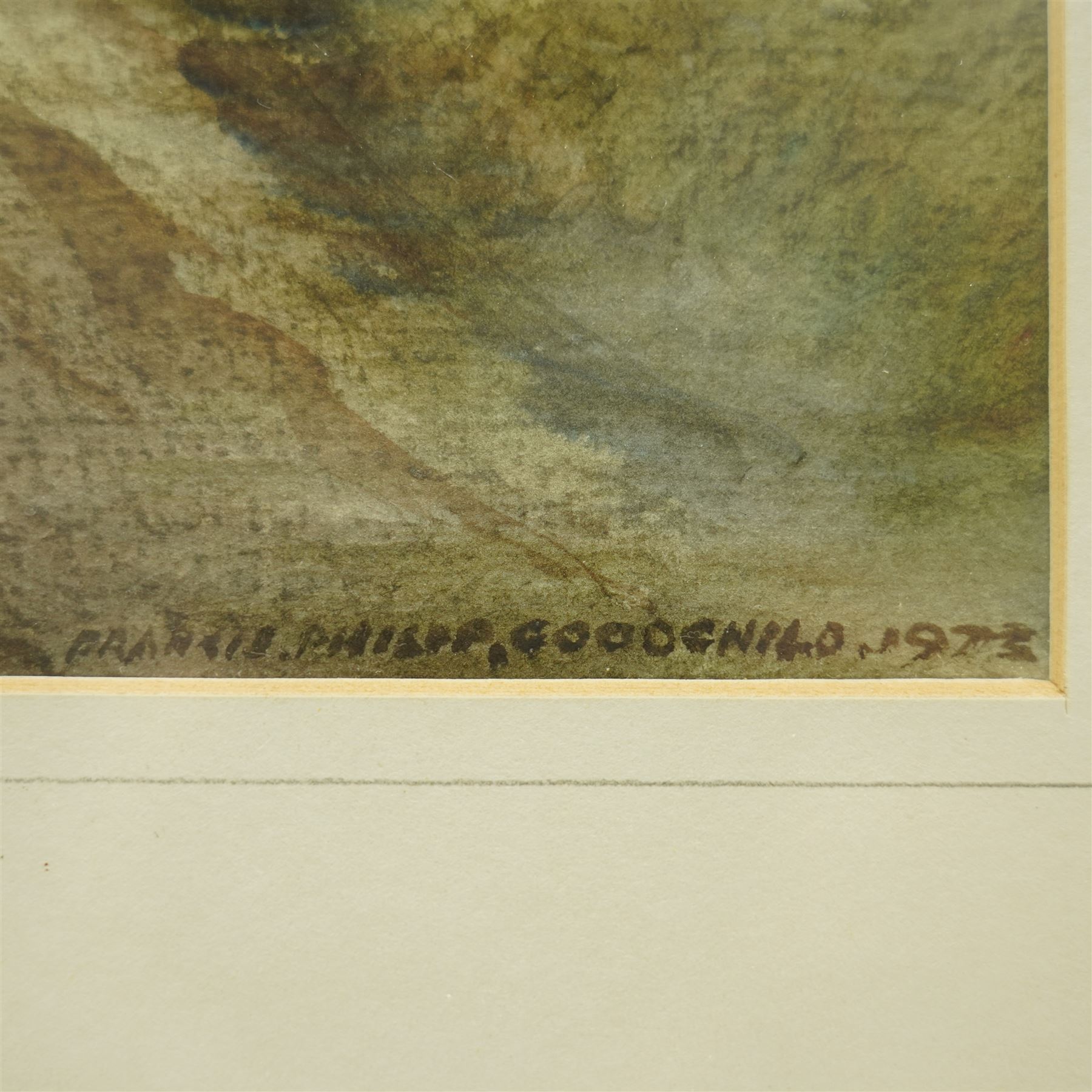 Francis Philip Goodchild ARCA (British 1900-1986): 'Mill Creek - Dartmouth' 'Galmpton Creek' 'Dartmoor - East of Widdicombe' 'Church at Berry Pomeroy' 'Wharflete Cove' 'Evening over the Dart' and 'Near Dittsham', set seven watercolours signed and dated, titled verso max 40cm x 75cm (7)