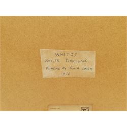 John A Lynch (British 20th century): 'Whitby' East Cliff, oil on board signed, titled and dated 1976 verso 50cm x 75cm