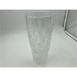 Lalique Elves frosted glass vase, moulded with elves playing amongst bluebells, circa 2005, with engraved Lalique France mark beneath, H19.5cm