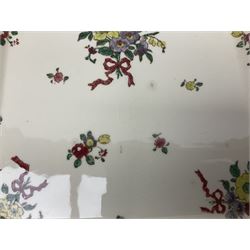 Royal Doulton part dinner service in Old Leeds Sprays pattern,  to include cheese dome, teapot and stand, egg cups etc, together with a selection of floral doilies.  