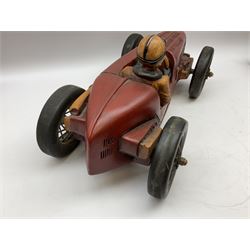 Four Franklin Mint Precision Models, one with hardwood body; large reproduction model of a vintage racing car L52cm; and four other modern metal/wooden models of vintage cars; all unboxed (9)
