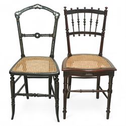 Set of two Victorian small chairs, one with ebonised and gilt frame, mother of pearl inlay...