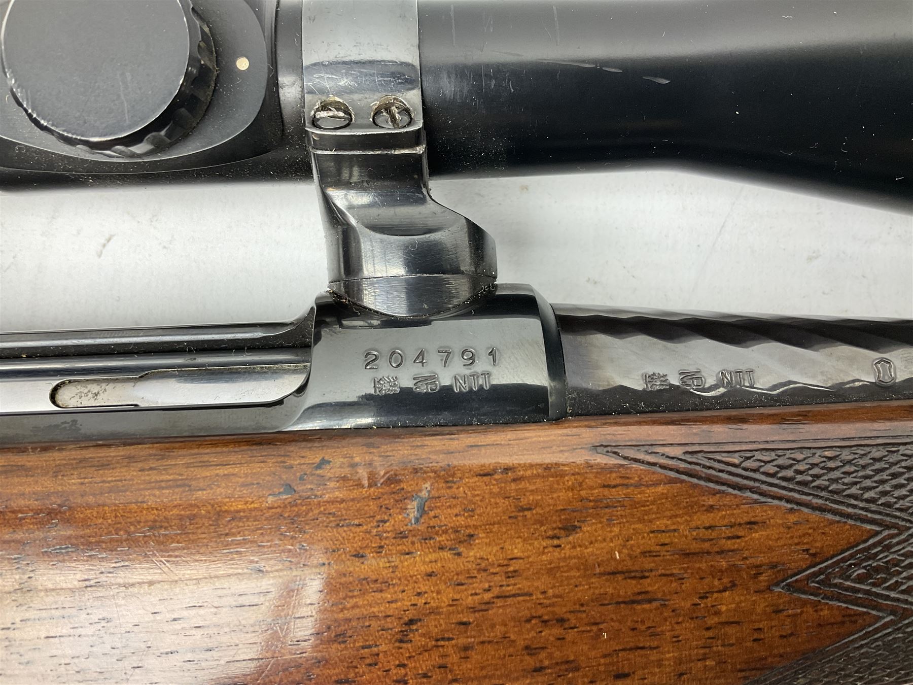 30-06 Steyr-Mannlicher Model M bolt-action rifle, the 61cm hammer forged barrel with side safety, double set trigger and lift-out rotary magazine, walnut stock with chequered pistol grip and fore-end and additional soft leather cheek piece, Pecar Berlin Champion 8 x 45 telescopic sight with quick release mounts, serial no.204791 L111cm FIREARMS CERTIFICATE REQUIRED OR RFD