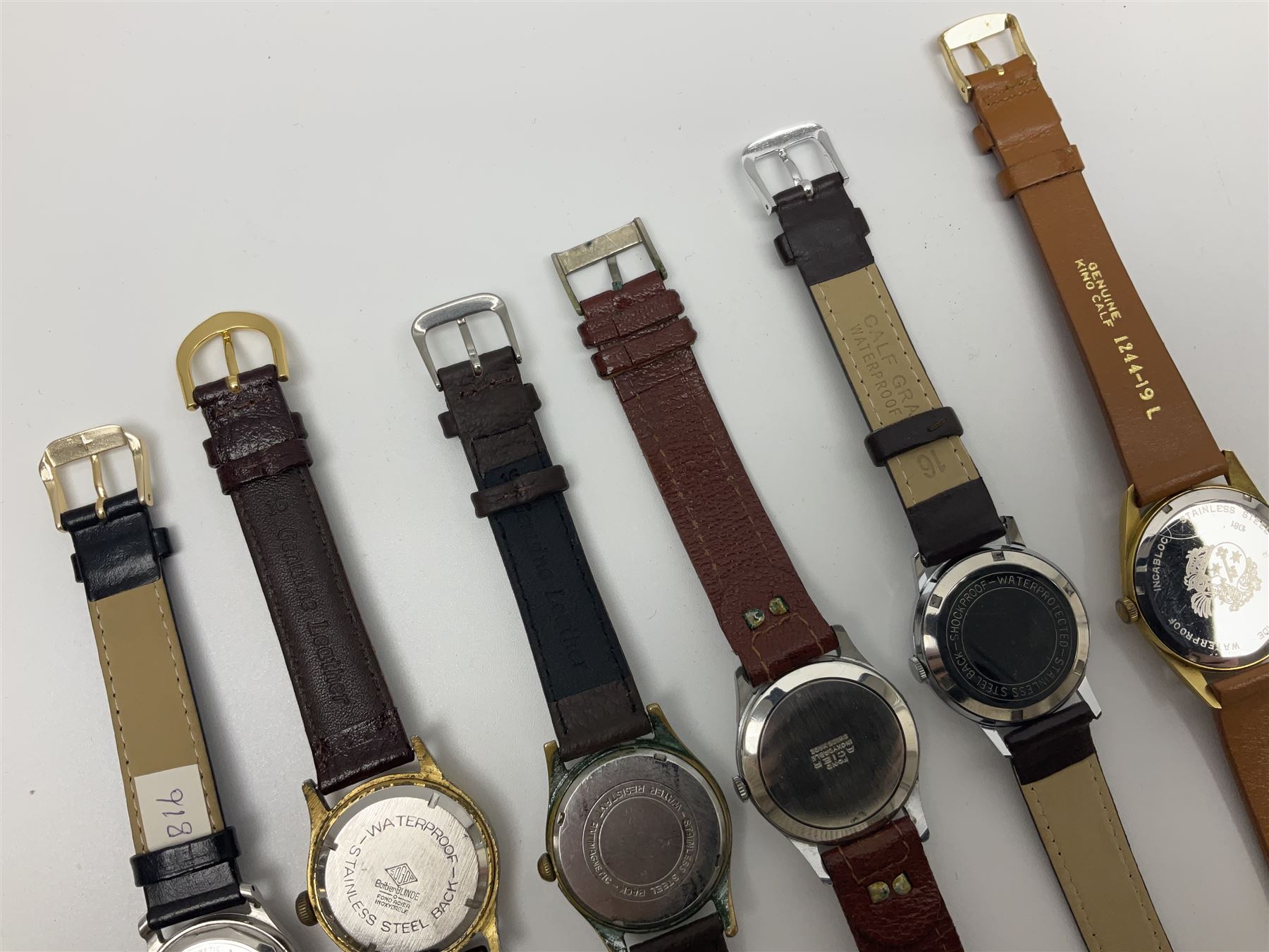 Seven manual wind wristwatches including Audax, Kered, Lanco, Rotary, MonVis, Precia and Mido Multifort, all with subsidiary seconds dials (7) 