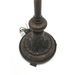  Early 20th century mahogany carved standard lamp, H143cm (MAO0403)  