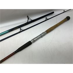 Shakespeare 'Composite Beachcaster 1332-300' 10ft two piece rod with Shakespeare alpha reel, Elastiglas two piece fly rod, Ryobi Masterline carbon fibre 'Pioneer PIF 85 Fly 8' 6