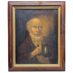Continental School (19th century): Portrait of a Bearded Monk Holding a Lamp, oil on canvas unsigned 65cm x 50cm