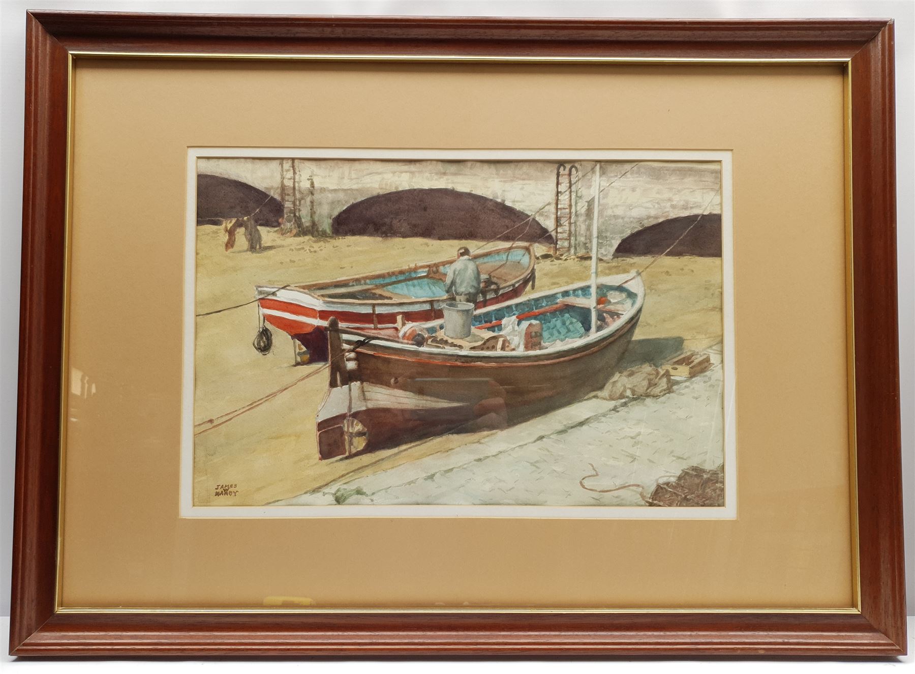 James W Hardy (British 20th century): Low Tide Scarborough Harbour, watercolour signed 31cm x 47cm