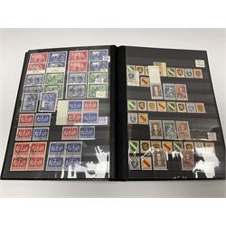 Predominantly Germany and German States stamps including Baden, Bayern, 'Saargebiet' including overprints, various other overprints throughout, Saarland, various German Reich stamps, commemorative stamps including 1936 Summer Olympic Games, part sheets, blocks, pairs etc, earlier issues seen, both mint and used stamps seen throughout, housed in seven stockbooks and a ring binder album