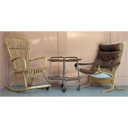 Vintage Norwegian beach framed easy chair with leather covered seat cushion, by Westnova f...