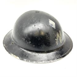 WW2 ARP warden's steel helmet with original liner and chin strap, marked W with one diamond above for Head Warden, stamped under rim J.S.S. IFH 1939