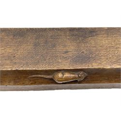 'Mouseman' 1930s/40s tooled oak fire fender, carved with mouse signature, by Robert Thompson of Kilburn