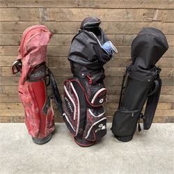 Various golf clubs in three bags