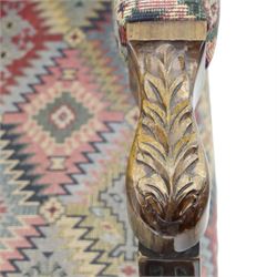 Chippendale design Gainsborough elbow chair, upholstered in kilim fabric, blind fretwork and acanthus carving