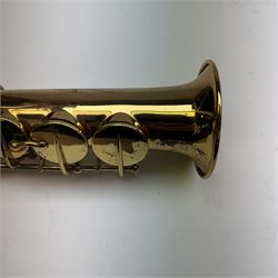 20th century Earlham straight soprano saxophone with mouthpiece, in a hard velvet lined case.