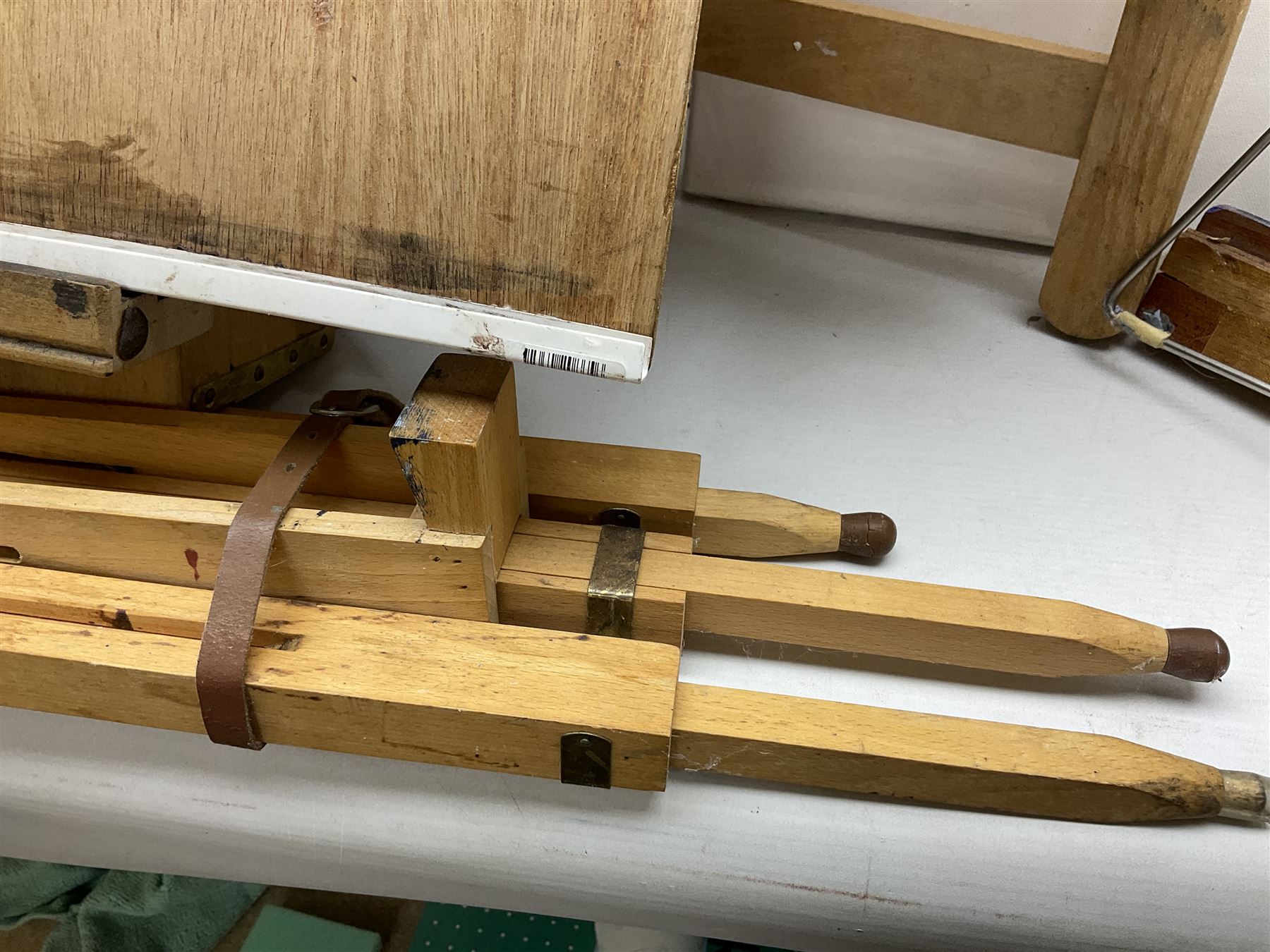 Large quantity of art supplies and equipment to include Crimson & Blake easel, tabletop easel, two large Winsor & Newton canvases and further smaller canvanses, sketchpads, paints etc