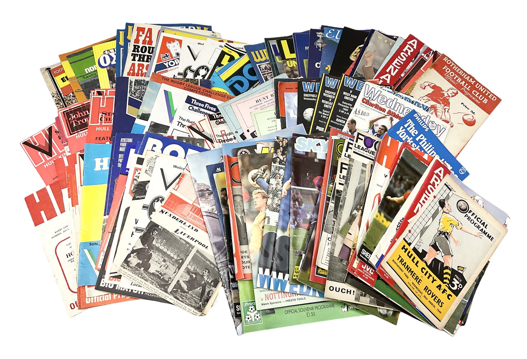 Quantity of football and rugby leave programs, to include Hull City 1949, Hull KR 1980's, Darlington FC 1960's, Liverpool 1960's, etc. 