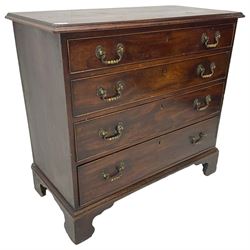 George III mahogany chest, rectangular top with moulded edge, fitted with four graduating cock-beaded drawers, lower moulded edge over bracket feet