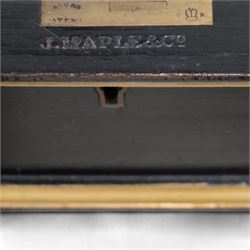 J. Maple & Co. (London: 1841-1988) - Victorian black painted and parcel gilt twin pedestal desk, moulded rectangular top with rounded corners and cream leather writing surface, fitted with nine drawers, on moulded plinth base, stamped 'J. Maple & Son' 