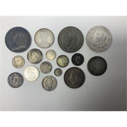 Queen Victoria 1893 crown coin, 1893 one shilling, two King George V 1935 crowns, King George VI 1942 halfcrown etc