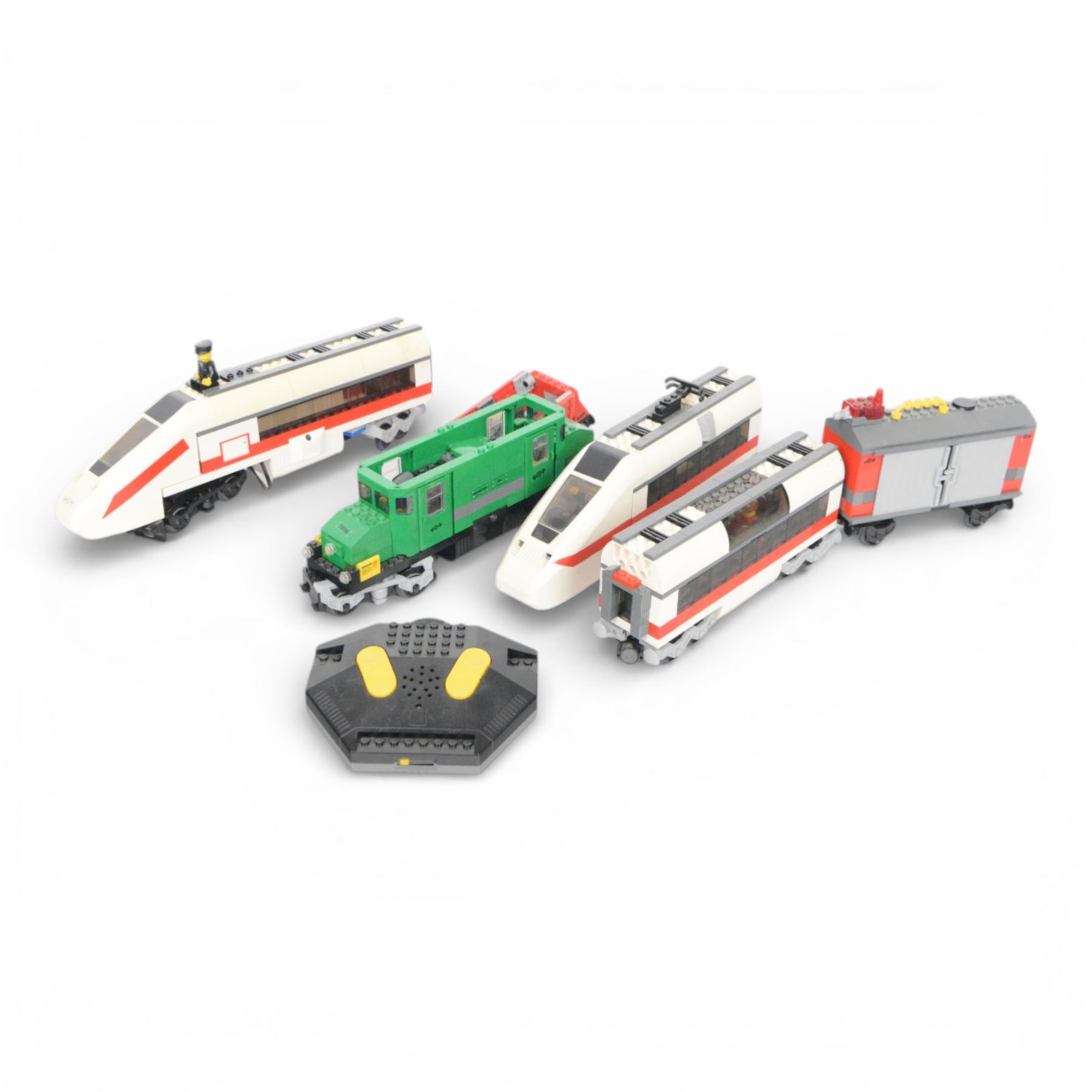 Lego City trains, including 7897 and 7898, controller and track, trains built, includes instructions