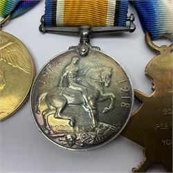 WWI trio of medals comprising British War Medal and Victory Medal awarded to 1815 Pte. W. Scott K.O.Y.L.I. and 1914-15 Star awarded to 200196 Pte. W. Scott Yorks. L.I.; with ribbons on wearing bar
