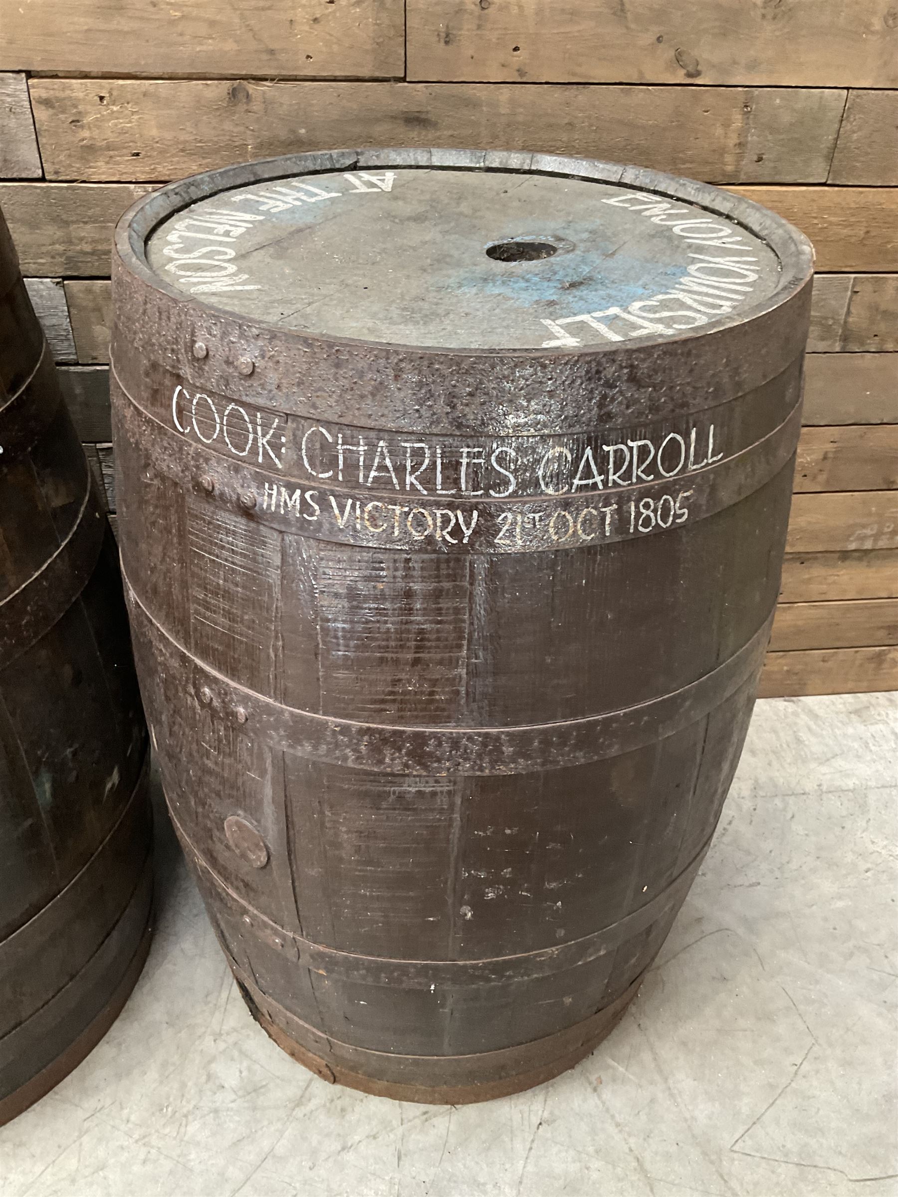 Four coopered barrel pub tables 