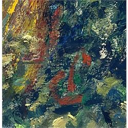 Philip A Corley (Irish/American 1944-): 'Picking Flowers', oil on canvas board signed with monogram 60cm x 45cm