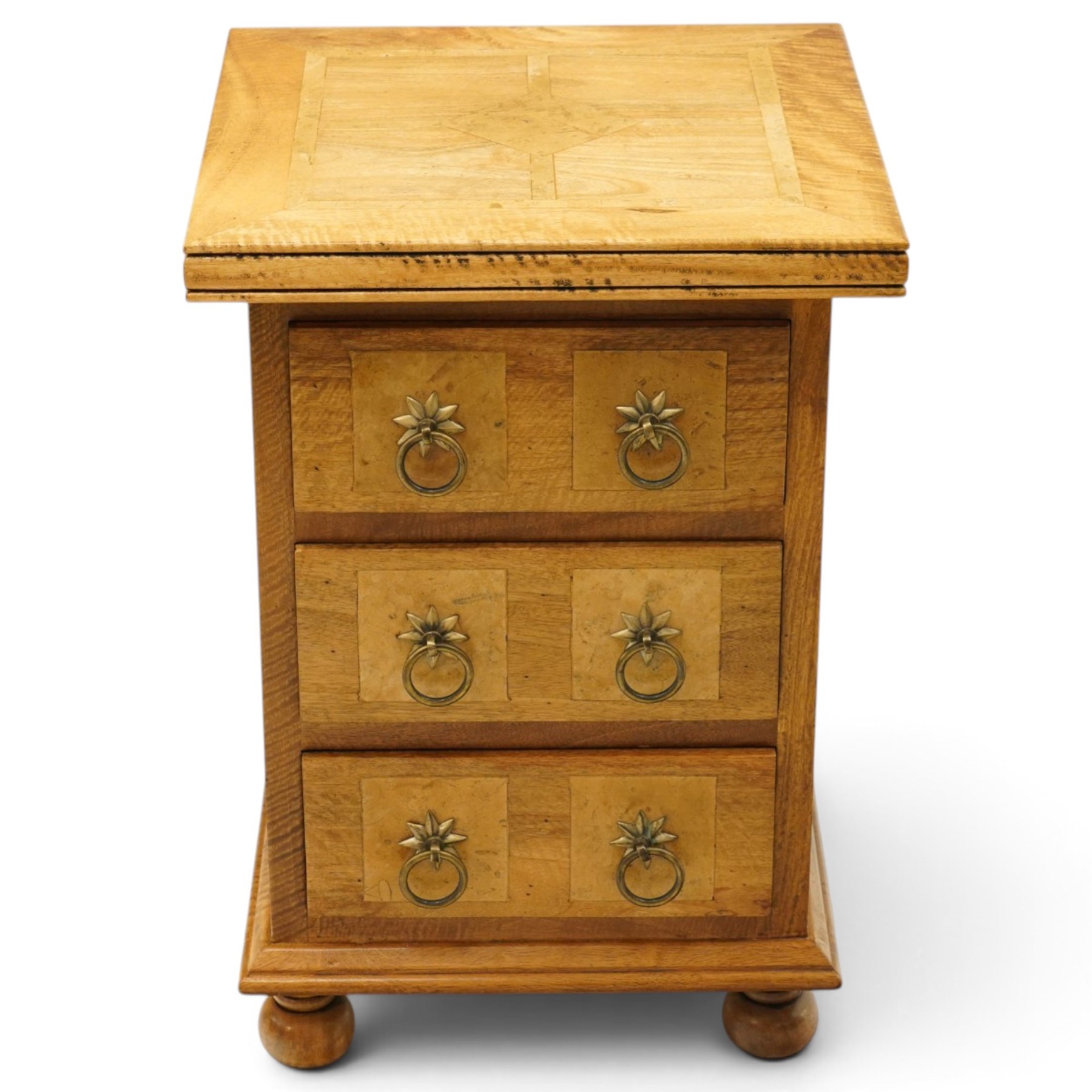 Barker & Stonehouse - pair of contemporary flagstone and mango wood bedside chests, the rectangular inlaid top over three drawers with metal ring handles, on compressed bun feet