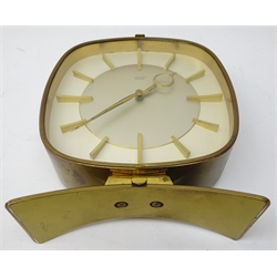  Art Deco Junghans brass cased mantle clock, rounded square dial and gilt metal baton hour markers, H19cm   
