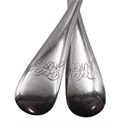 Set of six early 20th century silver Old English pattern table spoons, with engraved monogram to terminals, hallmarked Joseph Rodgers & Sons, Sheffield 1911, L22cm, approximate total weight 14.57 ozt (453.3 grams)