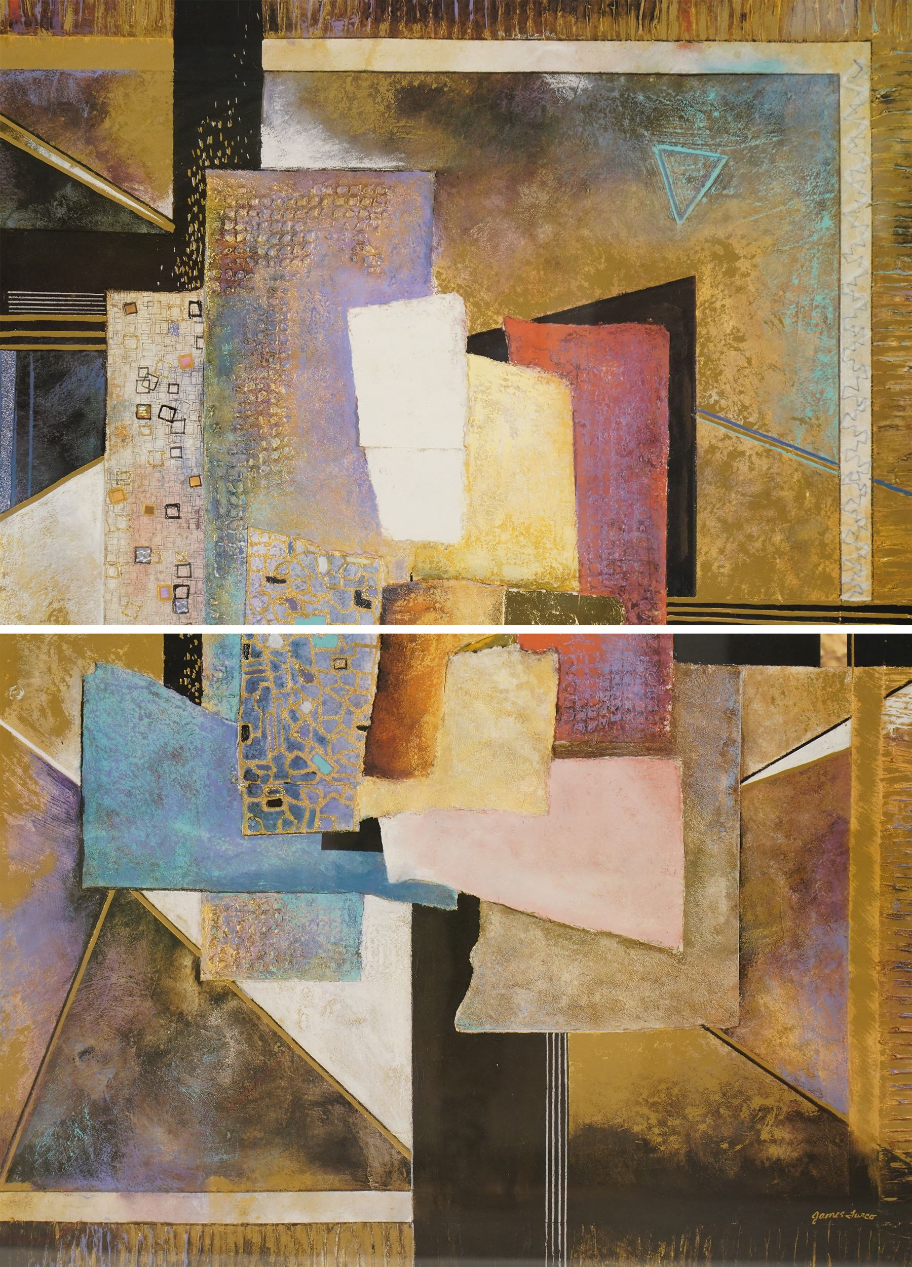James Turco (American 1960-): Abstracts, pair large prints in colours with gilt signed in the plate 59cm x 85cm (2)