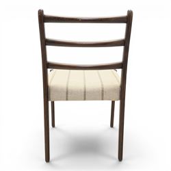 Danish Oversea Furniture - Set of six mid-20th century ladder back dining chairs, upholstered striped seat