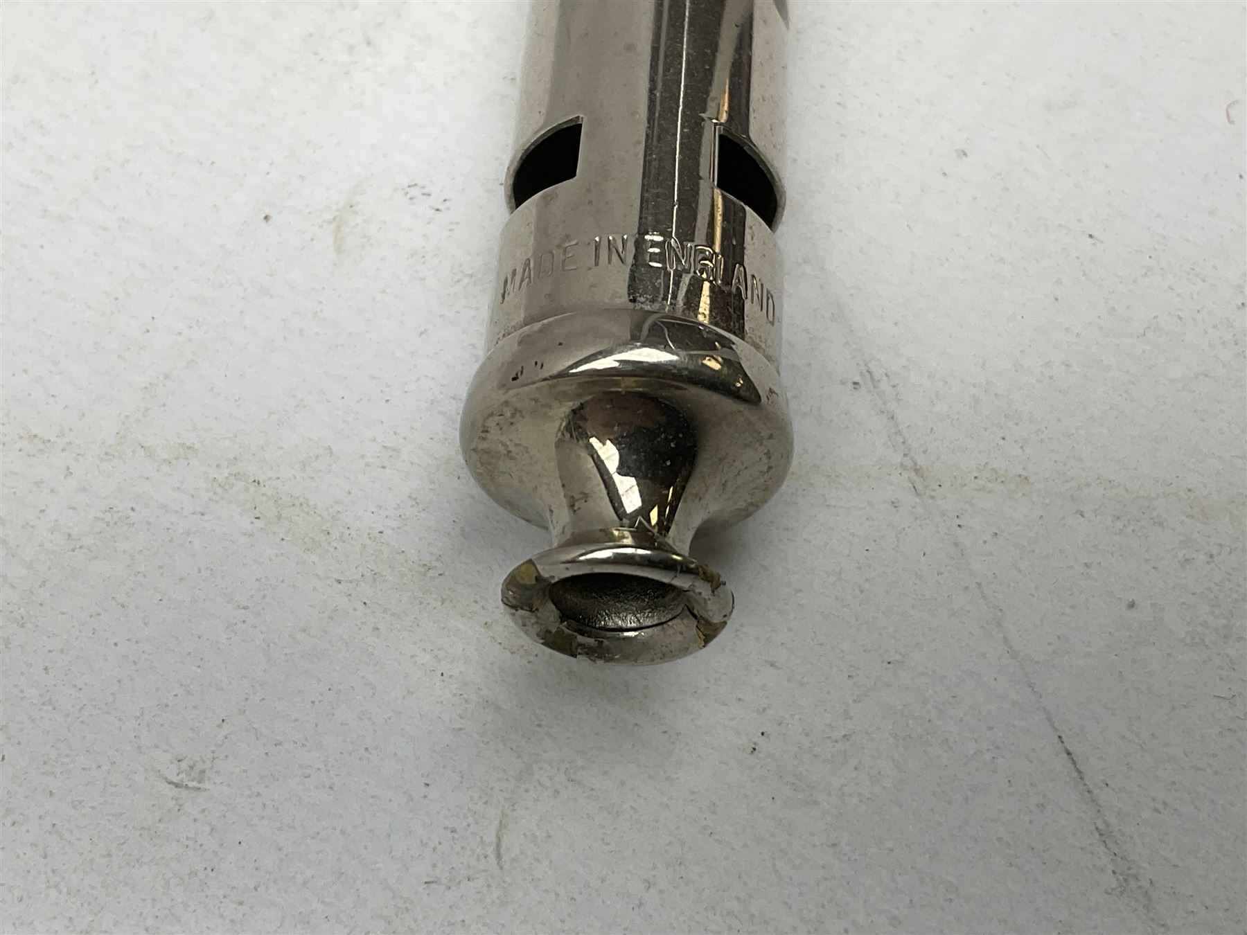 ‘The Metropolitan’ Police ebonised and black leather swagger stick, with combined whistle, 60cm