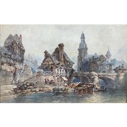 Attrib. Paul Marny (French/British 1829-1914): Continental City Waterfront, watercolour unsigned 28cm x 45cm