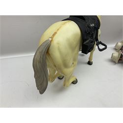 Two pairs of 1970s Lone Ranger and Tonto action figures, probably by Marx Toys; and Gabriel 'Silver' stallion horse; all unboxed (5)
