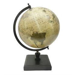 20th century terrestrial globe, raised on square wooden base, H44cm