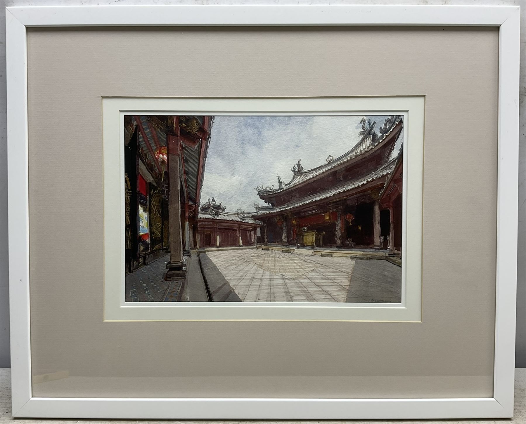 John Newberry RWS (British 1934-): Chinese Temples, pair watercolours signed in pencil 20cm x 30cm (2)
Notes: Newberry read Architecture at Cambridge, but changed courses, moving to Newcastle where under Lawrence Gowing and Victor Pasmore he graduated in Fine Art in 1960. He taught at the Ruskin School of Drawing 1963-1989. Exh. Chris Beetles