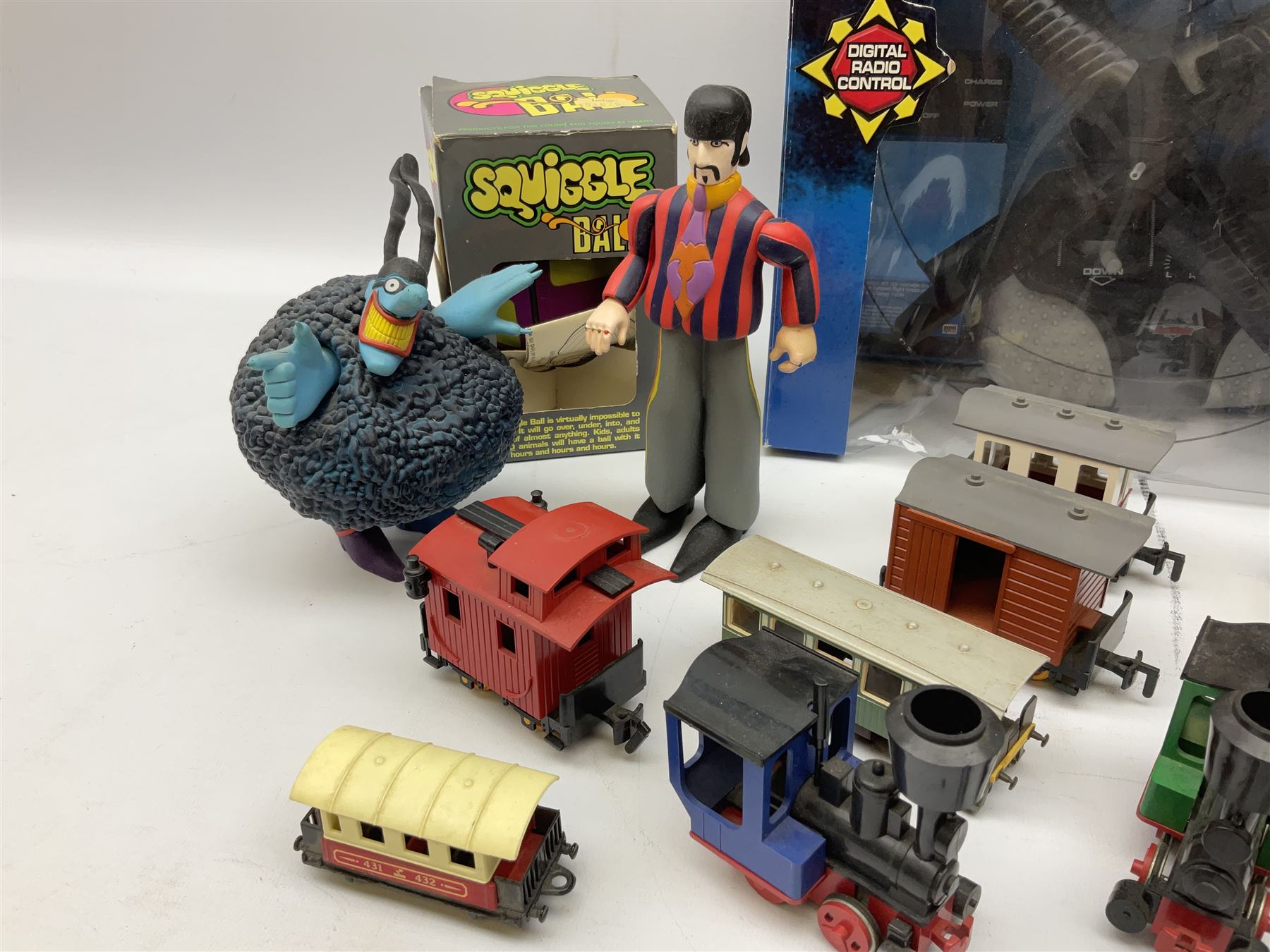 Blade Runners Series Extreme Indoor Rescue Helicopter; boxed with radio control; quantity of Lehmann Gnomy plastic model railway items; and other toys and figures etc