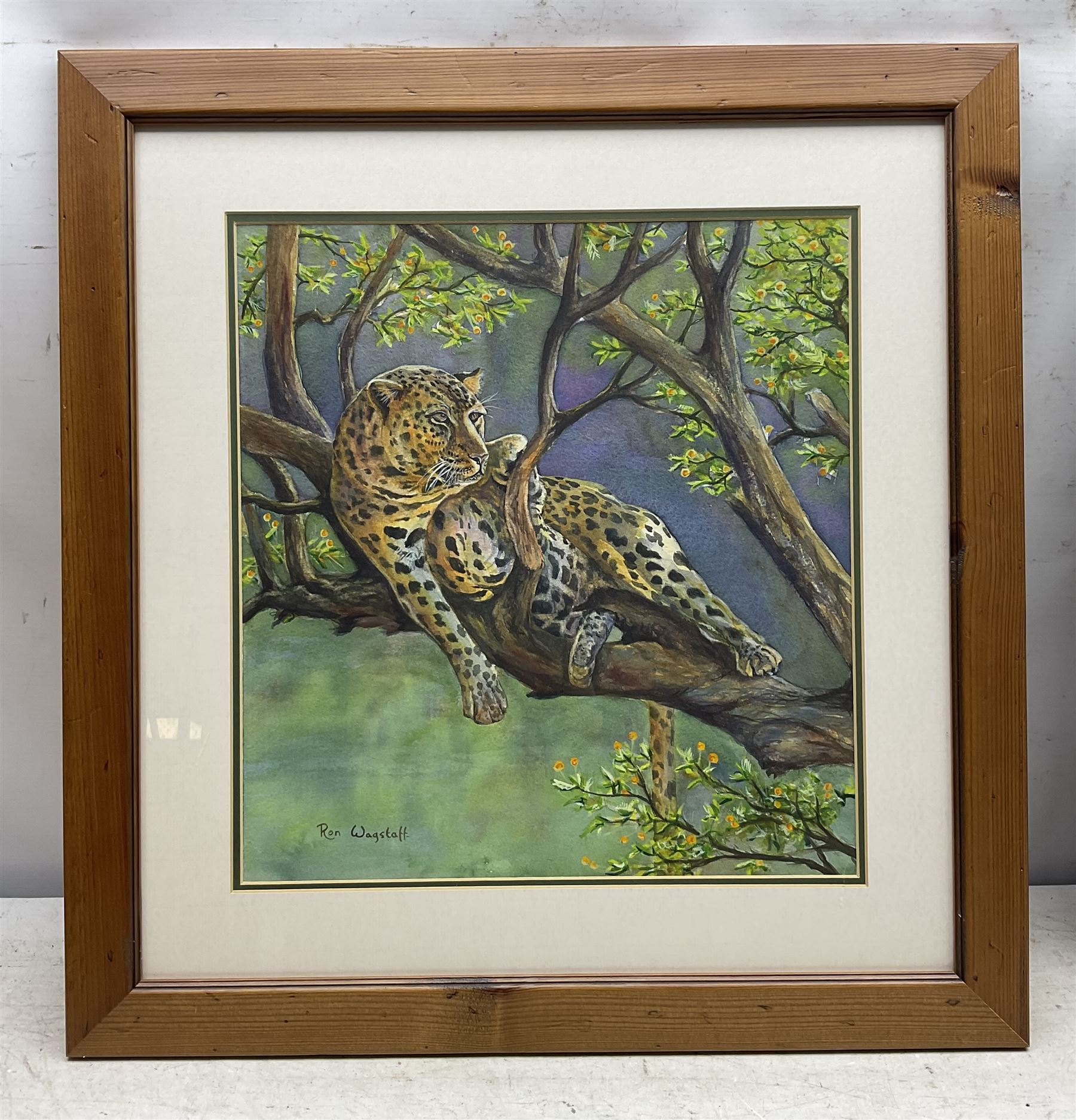 Ron Wagstaff (Northern British 20th Century): 'Heavy Lunch - Leopard', 'Cross County at Epworth', Draft Horses and The Farm, collection of four watercolours signed, variously titled verso; Dawn Ogel (British 20th Century): The Cockerel, pastel signed max 38cm x 35cm (5)