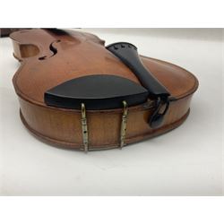 German violin c1900 stamped Stainer with 36cm two-piece maple back and ribs and spruce top L59.5cm overall; in simulated reptile skin carrying case