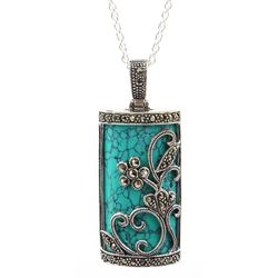 Silver turquoise and marcasite pendant necklace