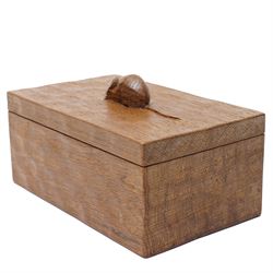 Mouseman - adzed oak rectangular trinket box, the cover with carved mouse signature W18.5cm by the workshop of Robert Thompson, Kilburn