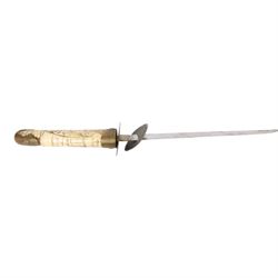 Japanese Bone Tanto, with 20cm single edged blade, with carved bone handle and scabbard, with figural decoration, overall L48cm